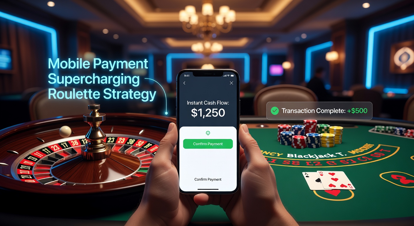 Blackjack-Tisch mit Smartphone, das eine schnelle Zahlung zeigt, umgeben von Karten und Chips