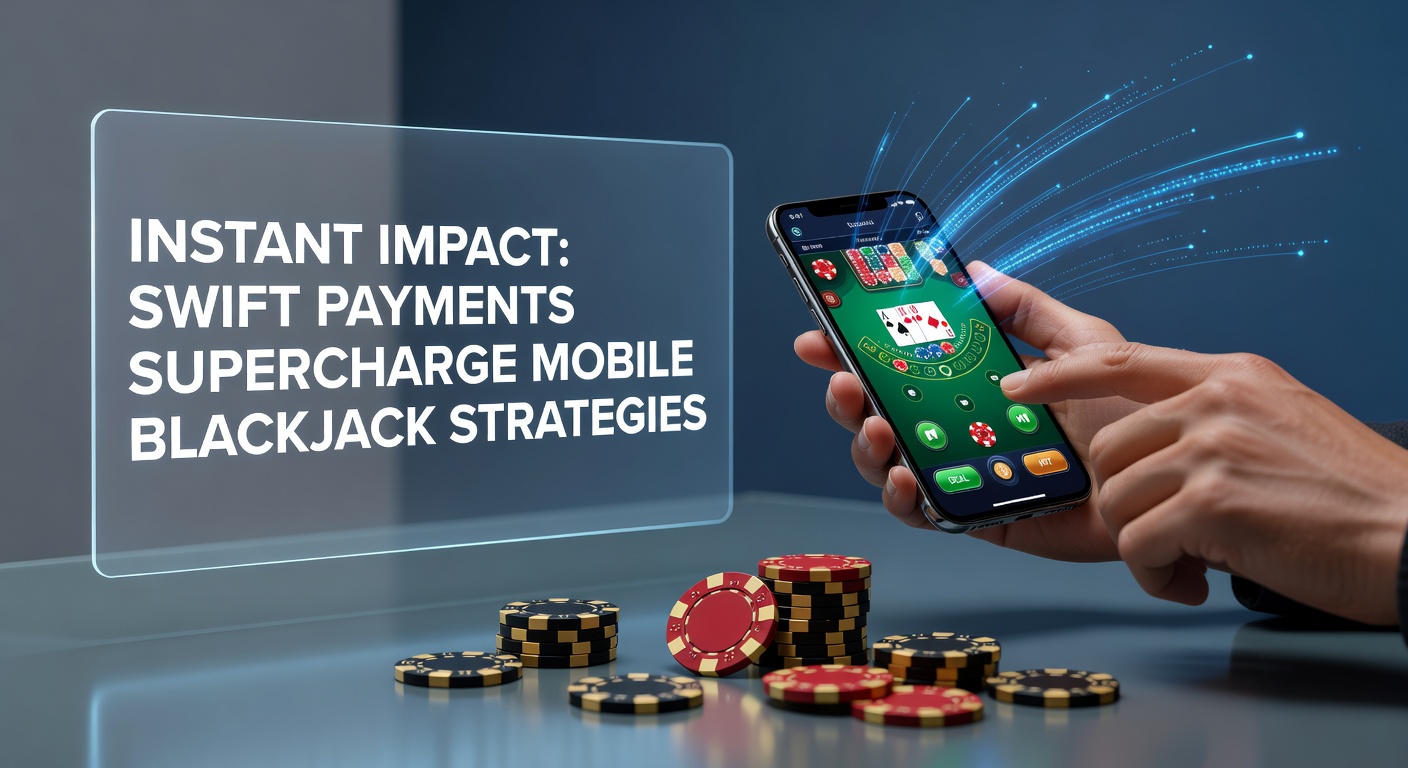 Smartphone mit Blackjack-App und schnellen Zahlungsoptionen wie Apple Pay im Vordergrund, während Karten auf dem Tisch fliegen